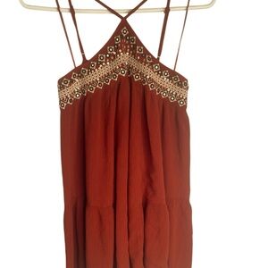 American Eagle Tribal Peasant Blouse Rust Red Sm